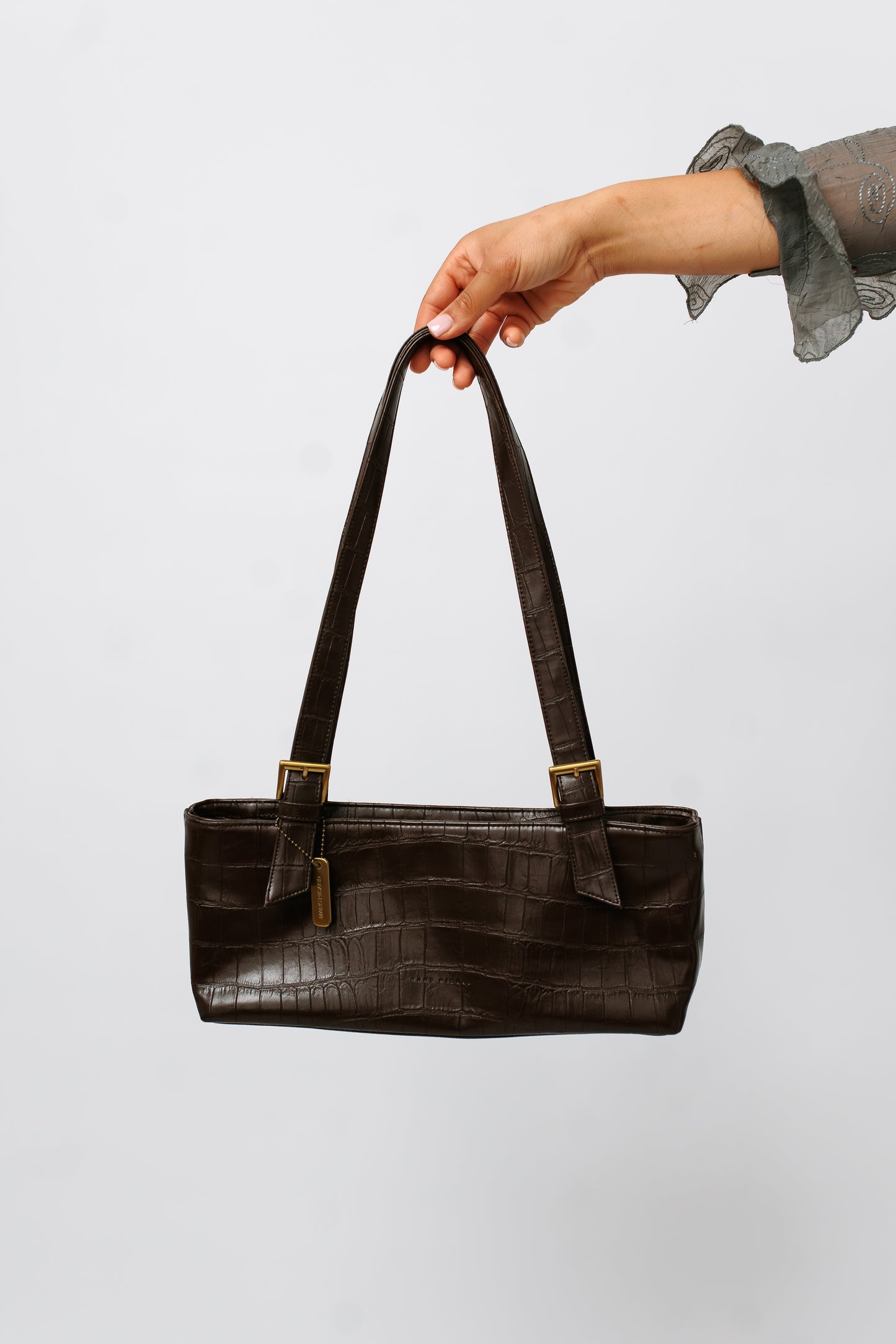 Schultertasche dunkelbraun Krokooptik
