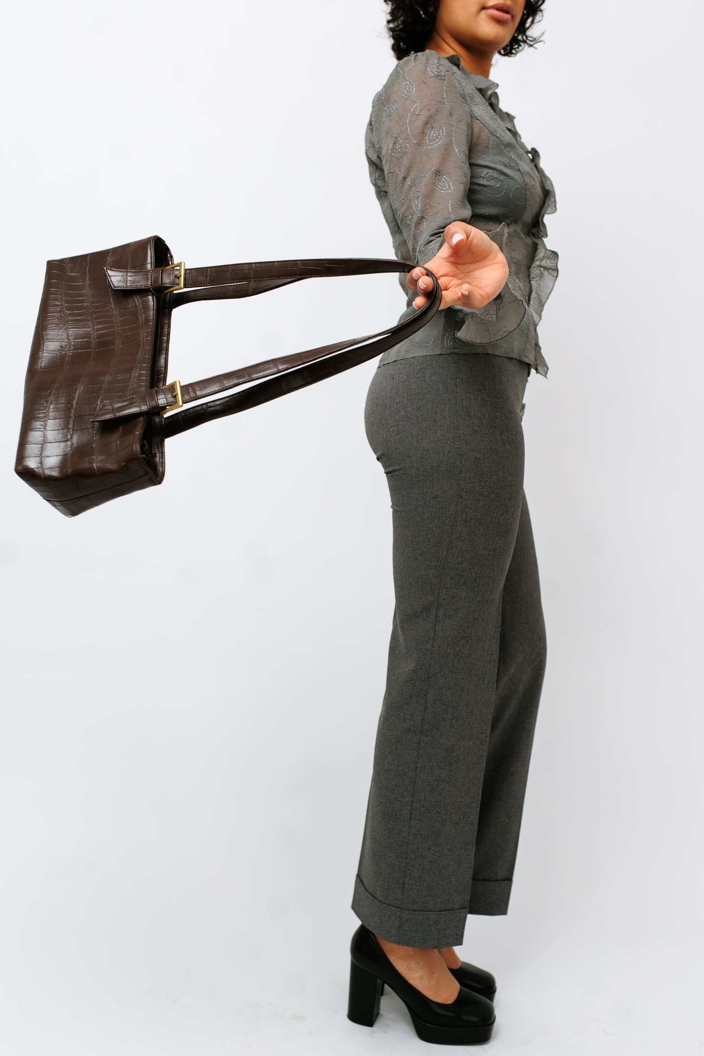 Schultertasche dunkelbraun Krokooptik